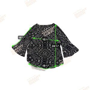 Tribal Print Black & White Bell Sleeve Blouse By Smart Sizer - Size Large